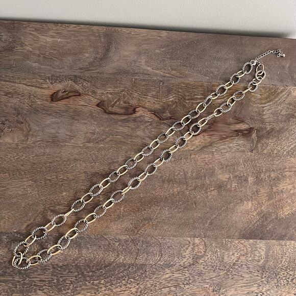 Gold and silver tone textured long sophisticated chain link adjustable necklace - Picture 2 of 6
